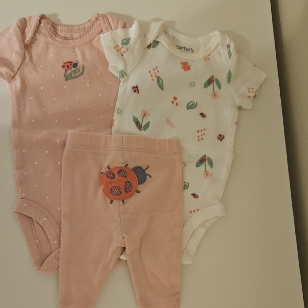 Carter's Pink & White Baby One-Piece and Legging Set